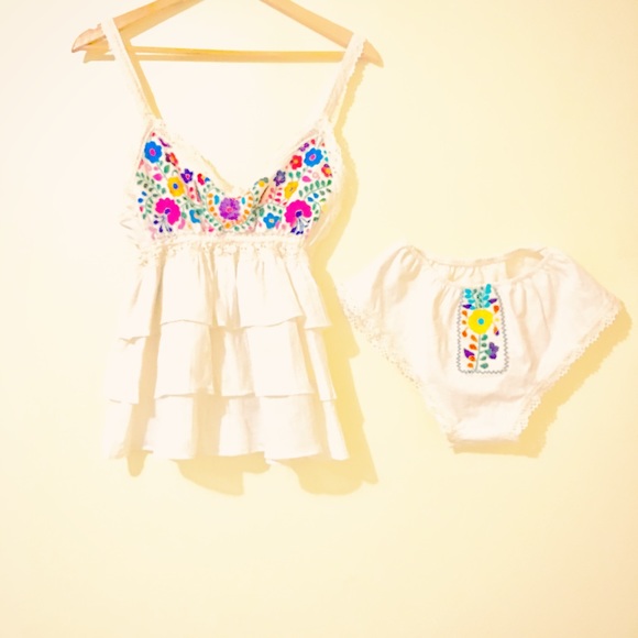 Mexican Boho Embroidered Blouse and Briefs set - Picture 2 of 4
